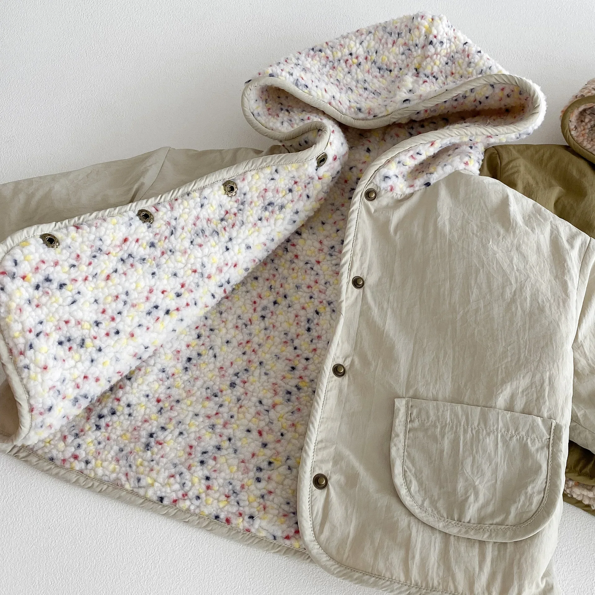 2025 Reversible Hooded Fleece Kids Winter Jacket 2-in-1 Warm Toddler Outerwear with Pockets Boys Comfort Hoodies 80-130cm