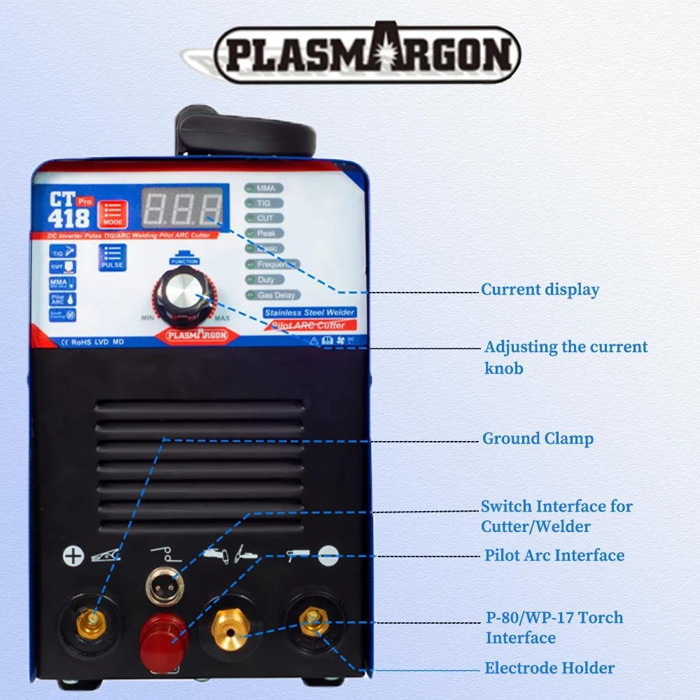 Plasmargon 4 in 1 Welding Machine CT418P TIG/CUT/MMA/PULSE Multifunction Pilot Arc Plasma Cutting Machine