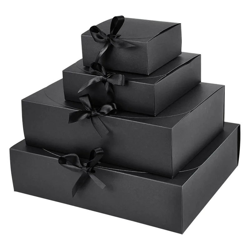 5pcs Black/White Kraft Paper DIY Gift Box With Bow Ribbon For Packaging Wedding Party Gift Boxes Decoration Handmade Candy Box