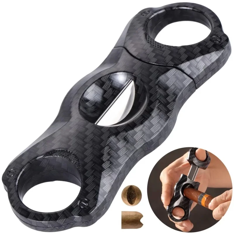 Guillotine Cigar Cutter - Carbon Fiber V-shaped Double-edged Classic Design Portable Cuban Smoking Accessory Gift