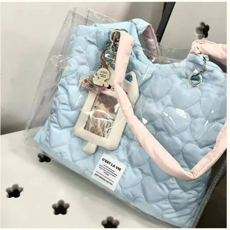 

Bloom Haruku Blue Shoulder Bags Women Transparent Large Capacity Casual Tote Ladies Sweet Canvas Messenger Bag Aesthetic
