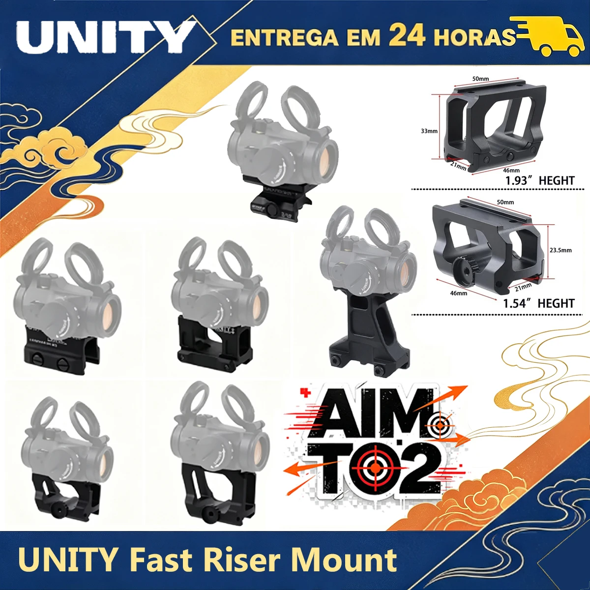 UNITY Fast Riser Increased Mount Red Dot Sight Scope Tactical 45° Offset Side Mounts Optics Universal QD Aluminum Bracket Base