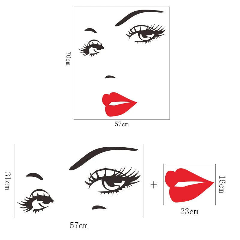 Red Lips and Eyelash Themed Decorative Wall Sticker for Living Room Bedroom Interior Use on Smooth Flat Surfaces