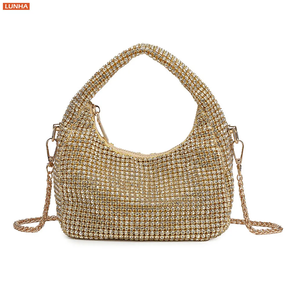 

Women Luxury Evening Party Bag Hobo Shoulder Bags Rhinestone Diamond Crossbody Bucket Bag Clutch Purse for Wedding Banquet Event