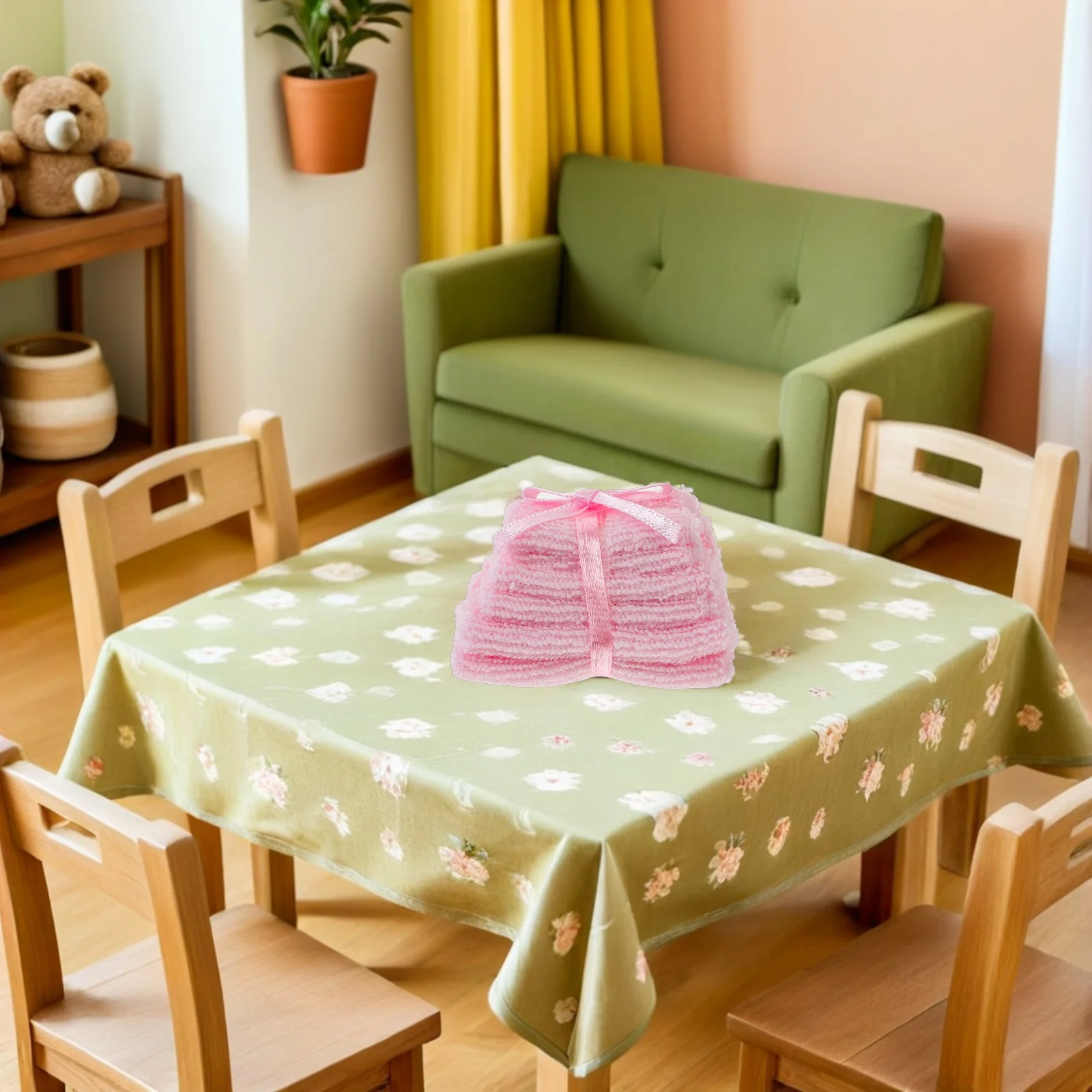 Juego de toallas de baño para casa de muñecas en miniatura, toallas de mano de tela compacta para accesorios de baño en miniatura, juego de toallas para casa de muñecas, 2 uds.