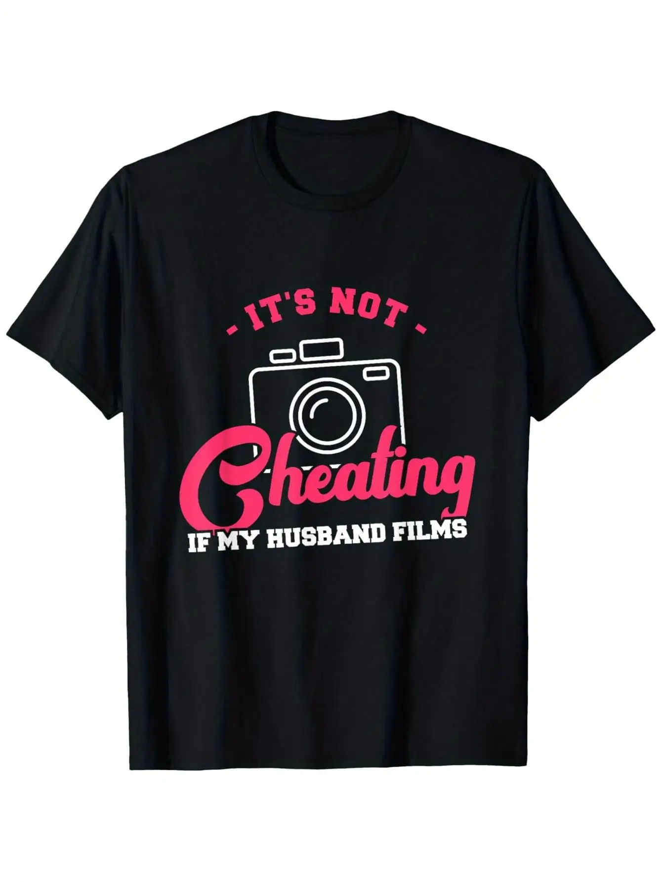 Men's black plain T-shirt with pink print - 