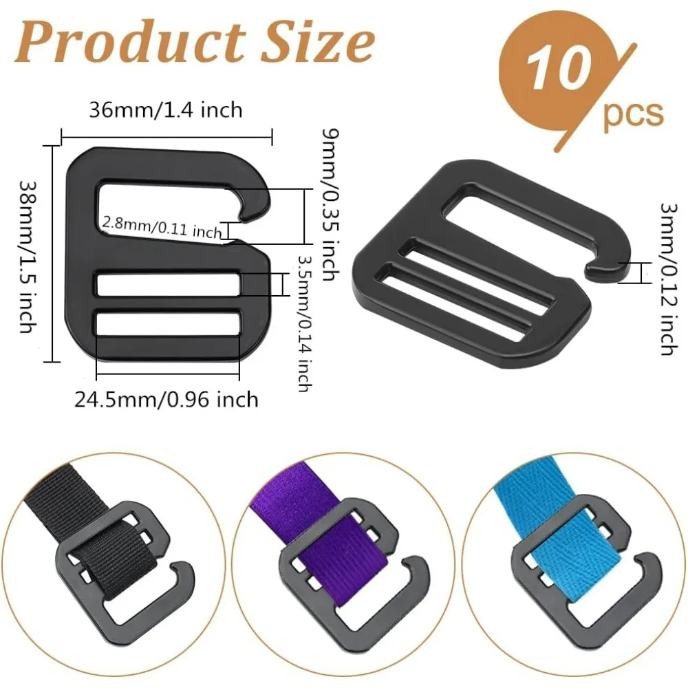 10pcs 24.5mm G Hooks Buckles Adjustable Zinc Alloy Buckles Black Backpack Luggage Strap Buckle Outdoor Webbing Buckle Clip