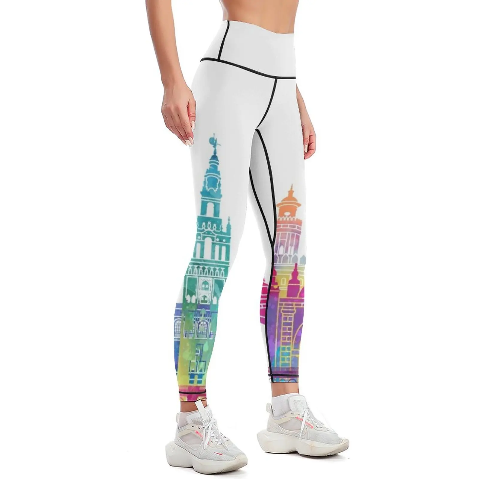 Seville landmarks watercolor poster Leggings Women's fitness sporty woman gym push up fitness Womens Leggings