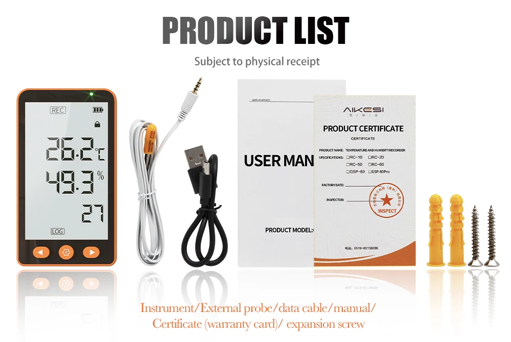 AIKESI GSP-80 Pro Extended Probe Real Time Monitoring Temperature and Humidity Data Logger Recorder With USB PDF Report