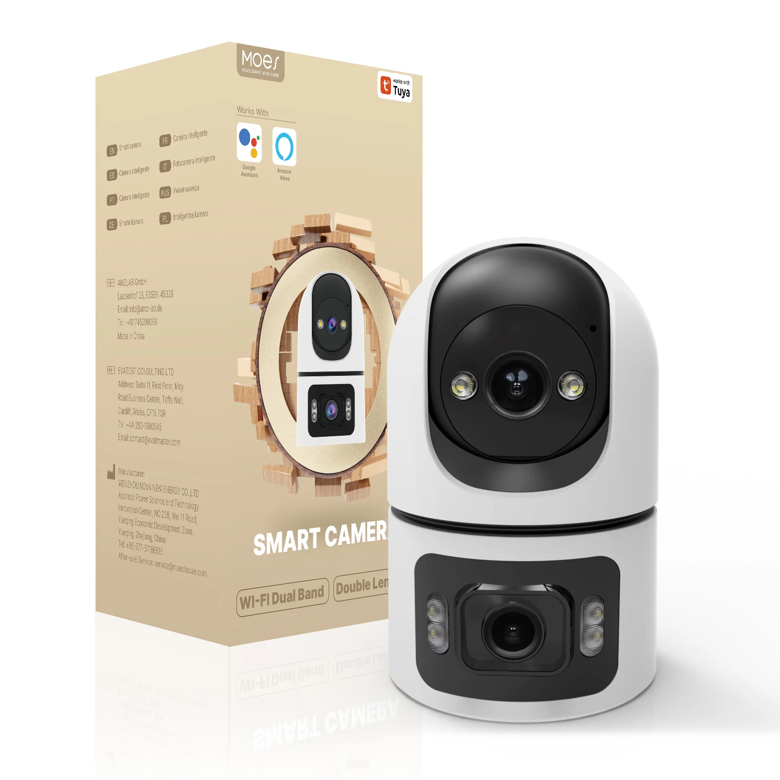 Moes Tuya WiFi Smart Camera 8MP Dual Lens 2.4G 5G IR Night Vision Motion Detection Auto Tracking Two Way Audio