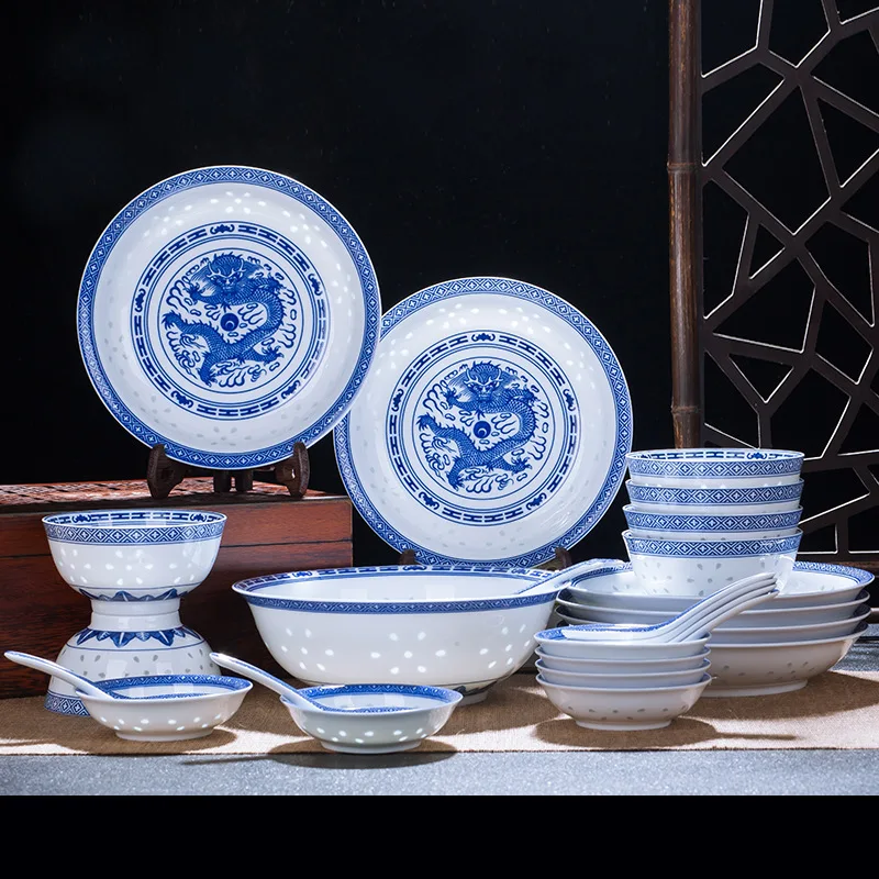 Jingdezhen blue and white exquisite  dish spoon dish fish dish soup bowl tableware combination