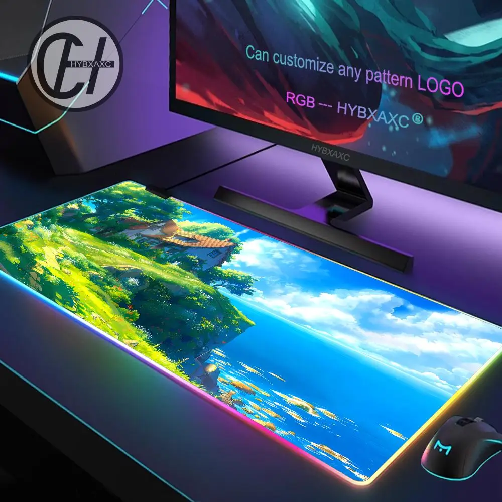 

HYBXAXC японский аниме пейзажный коврик для мыши RGB игровой коврик для мыши настольный коврик HD геймер большой светодиодный светильник XXL 900X400 мм коврик для мыши