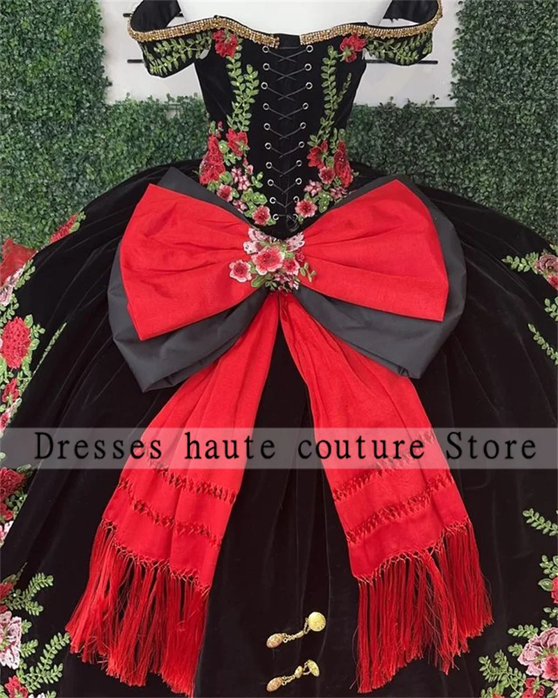 멕시코 자수 퀸세아네라 드레스 2025 리본 장식 볼 가운 생일 드레스 러플 스위트 16 드레스 레이스업 맞춤 제작