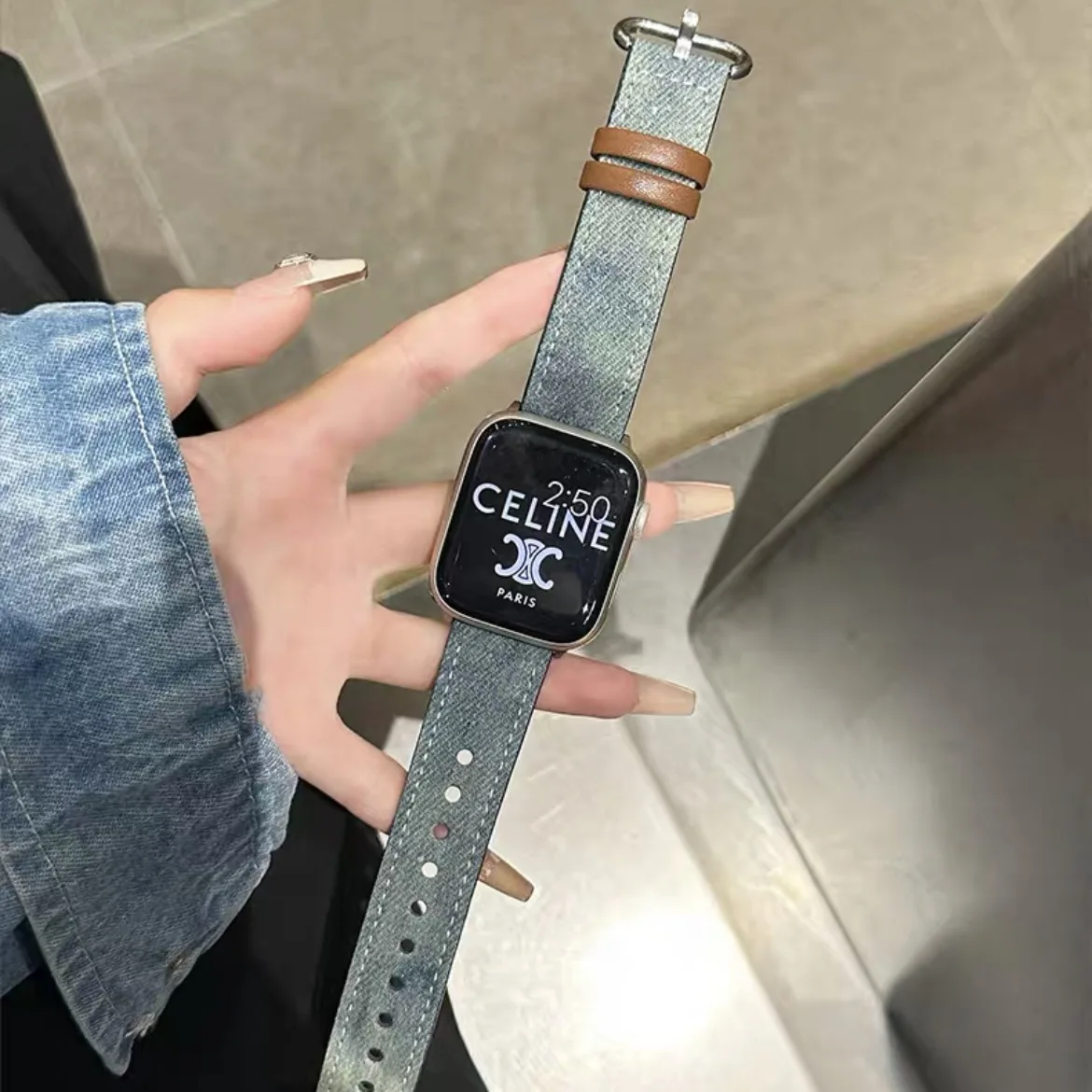 Large Denim Apple Watch Band Suitable for Applewatchs9 New Iwatch678se Intelligent Universal