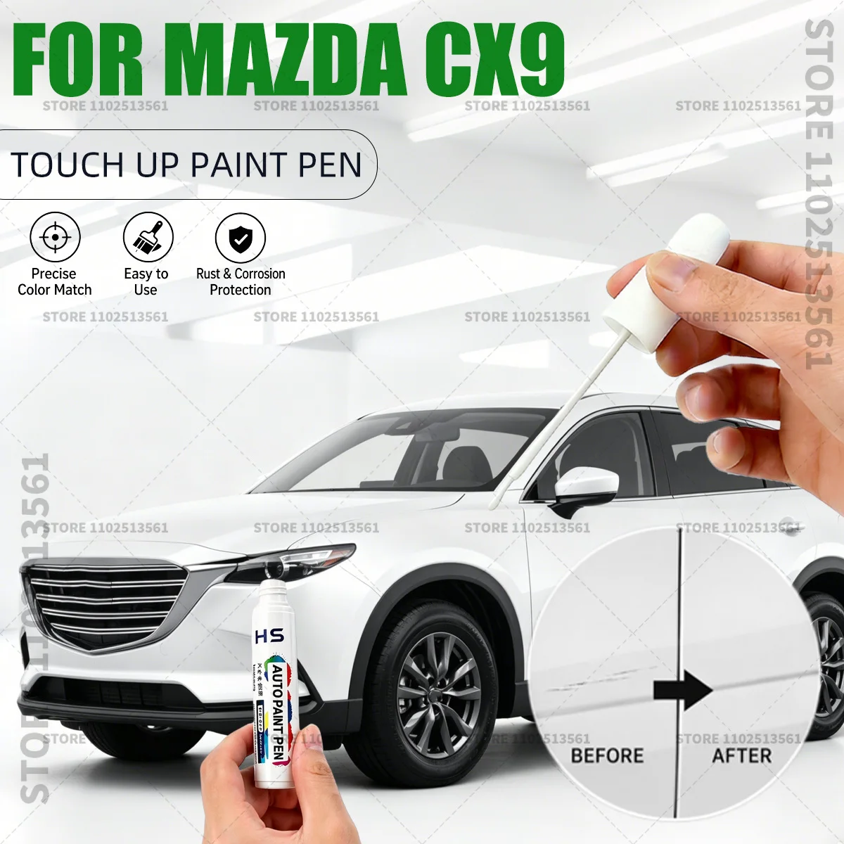 For Mazda CX9 Car Paint Repair Pen Restores Original Factory Paint Finish Deep Blue Machine Gray Pearl White Red Zircon Sand