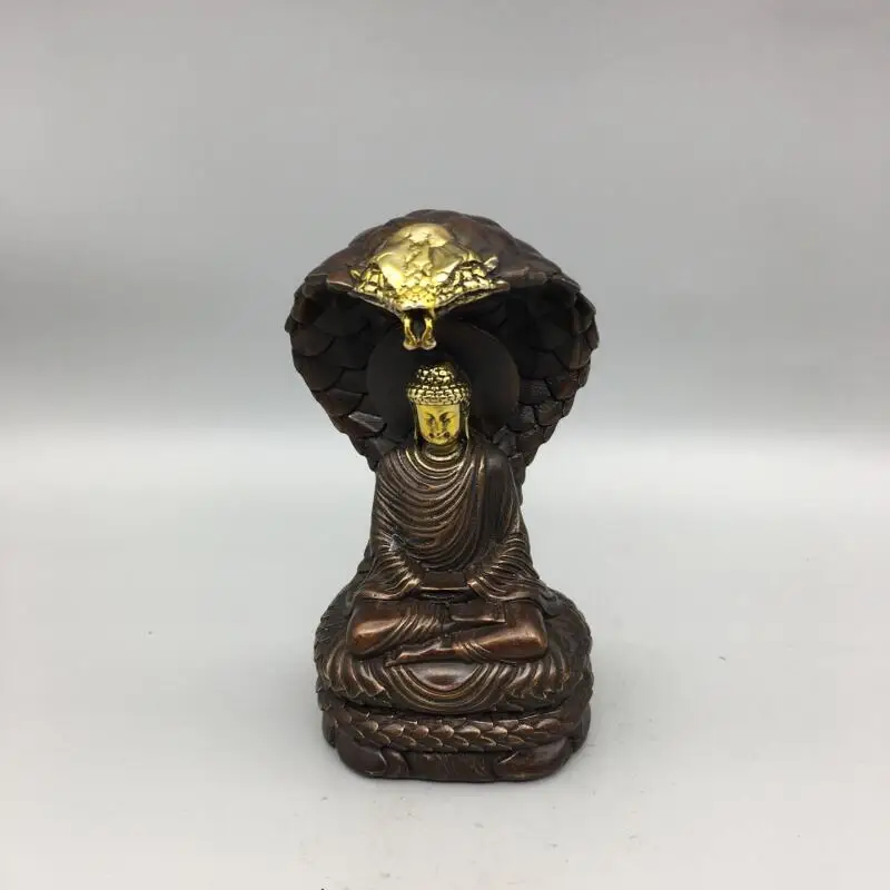 Antique copper collection snake Shakyamuni Buddha statue decoration handicrafts home Buddhist hall offerings ornaments