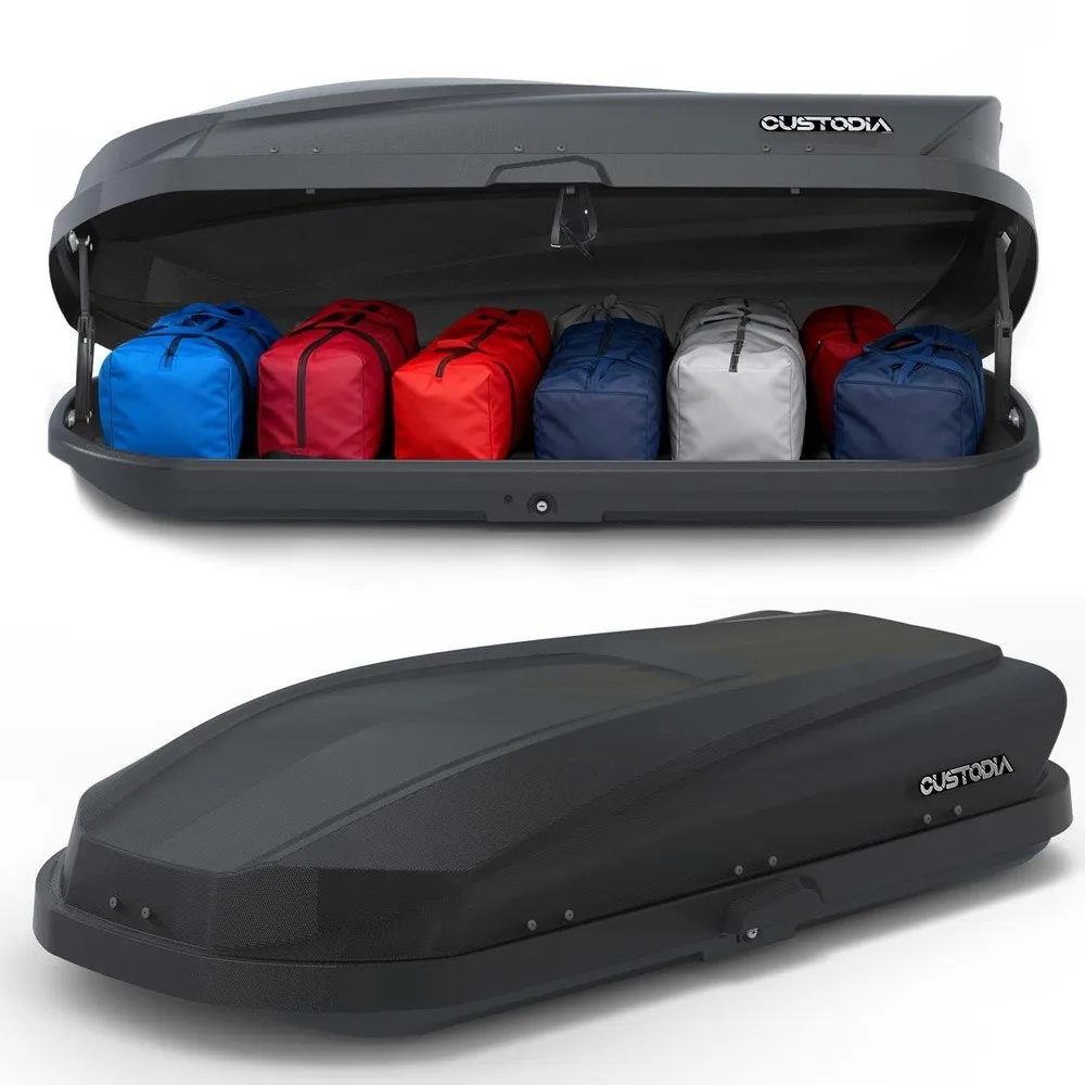 Rooftop Cargo Carrier Hard Shell Dual Side Opening Car Roof Cargo Box with Security Key 150LBS Capacity Car Roof Cargo