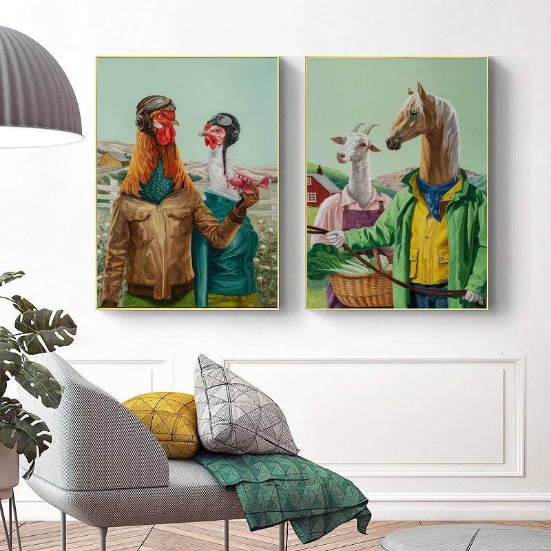 5Style Choose Pilot Chicken Farmer Sheep Abstract Animal Print Art Canvas Poster For Living Room Decoration Home Wall Picture