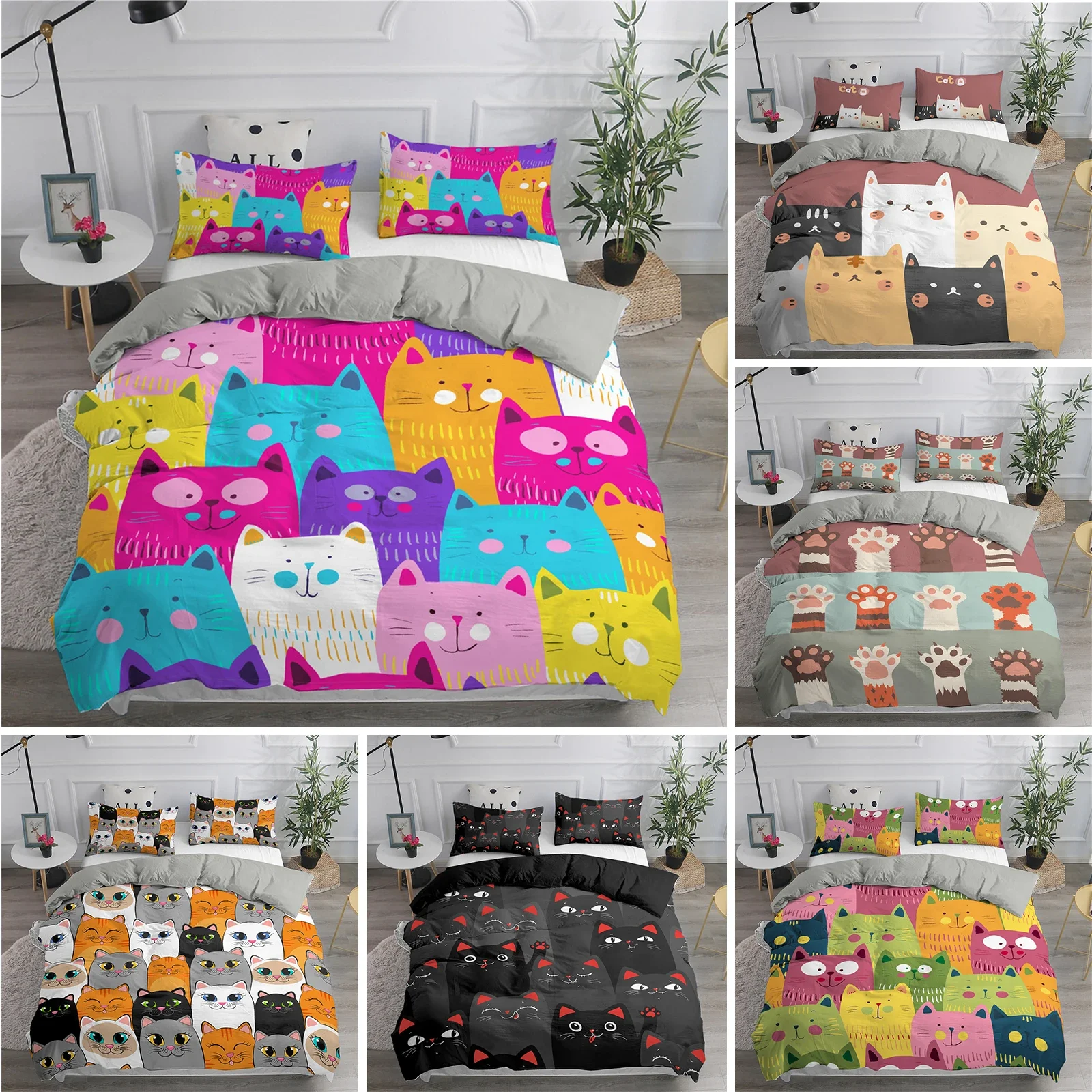 

3D Printed Cartoon Cat Bedding Set Pillowcase Duvet Cover Kitten Double Twin Full Queen King Adult Kids Bedclothes Quilt Cover