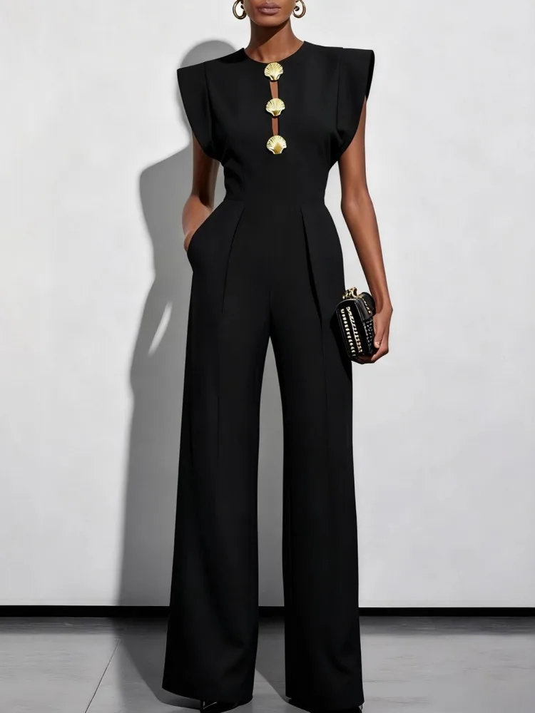 

Solid Women Jumpsuits For Spring Summer Sleeveless O-Neck Loose Fashion Streetwear Overalls Wide Leg Pants Trousers 2026