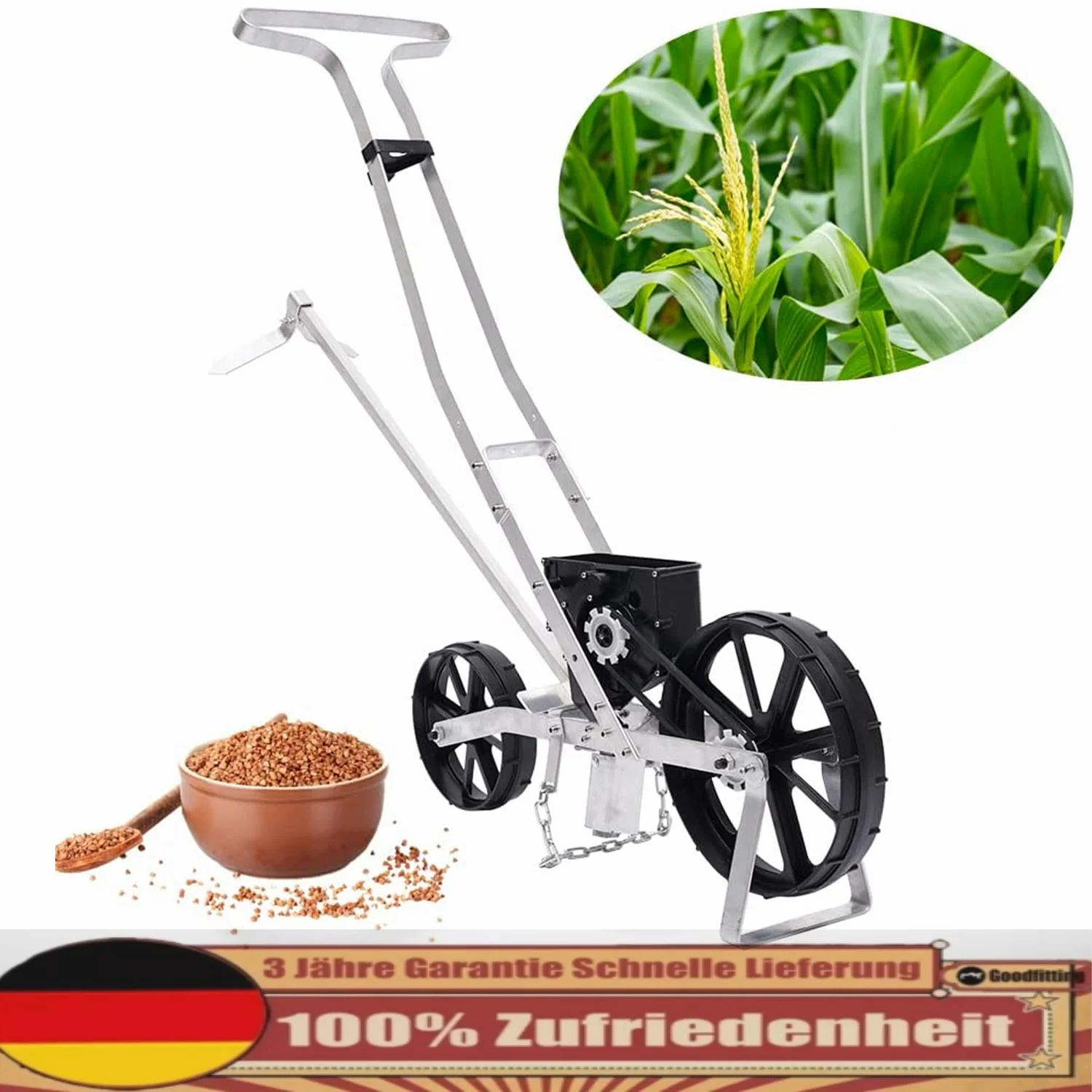 Garden Seeder Manual Garden Push Seeder Row Seed Planter Walk-Behind Row Crop Planter for Seeding Sweet Corn/Leek/Radish/Carrot