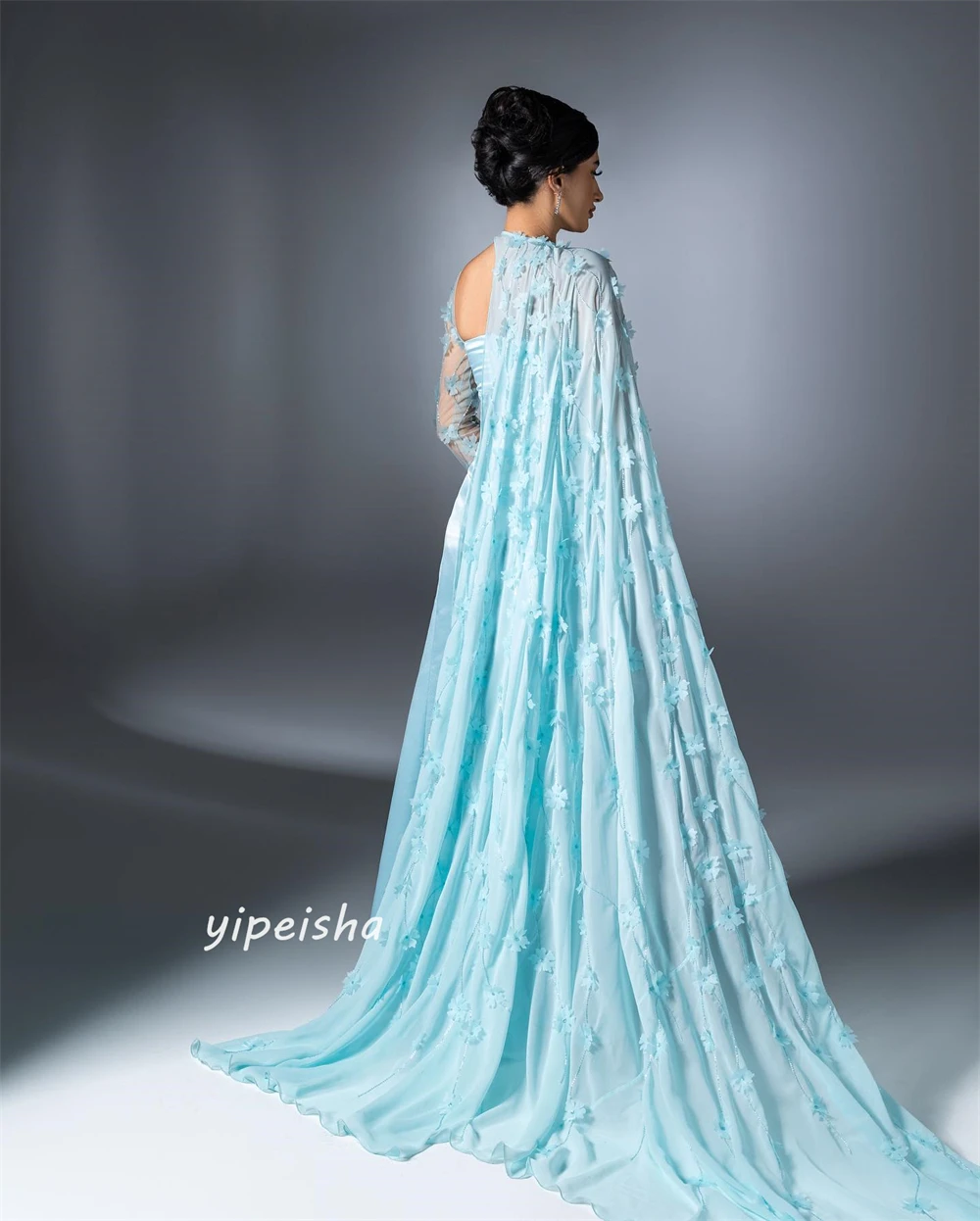 Long Satin Prom Dress com Beading, Draped Plissado, A-Line, O-Neck Vestido, Arábia Saudita, Ocasião Bespoke