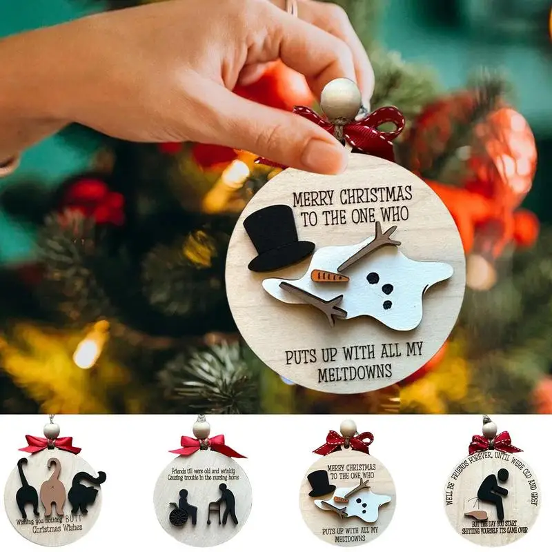 

Christmas Tree Wooden Pendants Wooden Friendship Round Christmas Tree Ornaments Friend Present Bestie Cute Christmas Ornaments