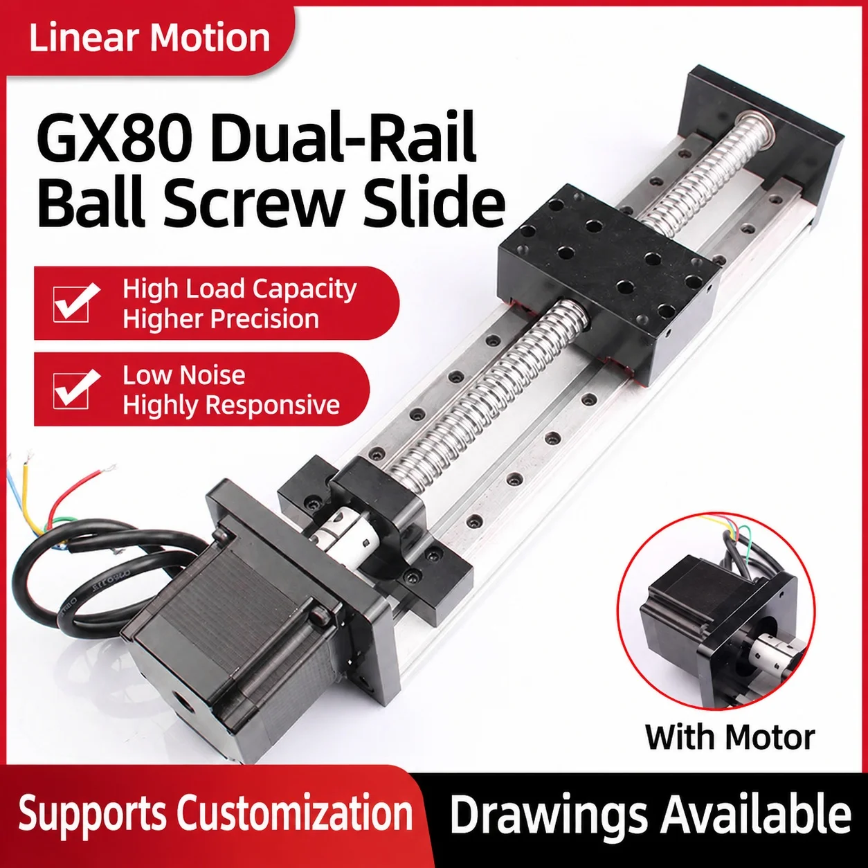 GX80 Double Linear Rail Ball Screw Slide Module CNC Precision Linear Stage With Nema23 Motor