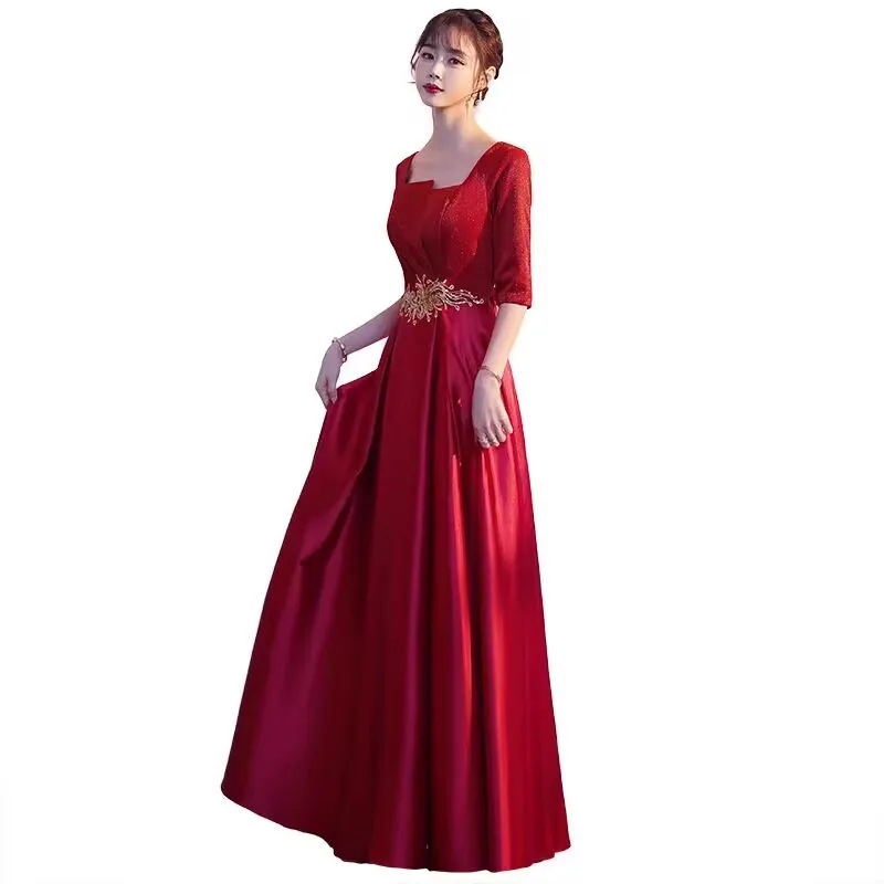 XXBY-68#Cantata Performance Dress Cheap Wholesale Long Sequin Choir Host Evening Dresses Gold Wine Red Chorus Costumes Free Ship