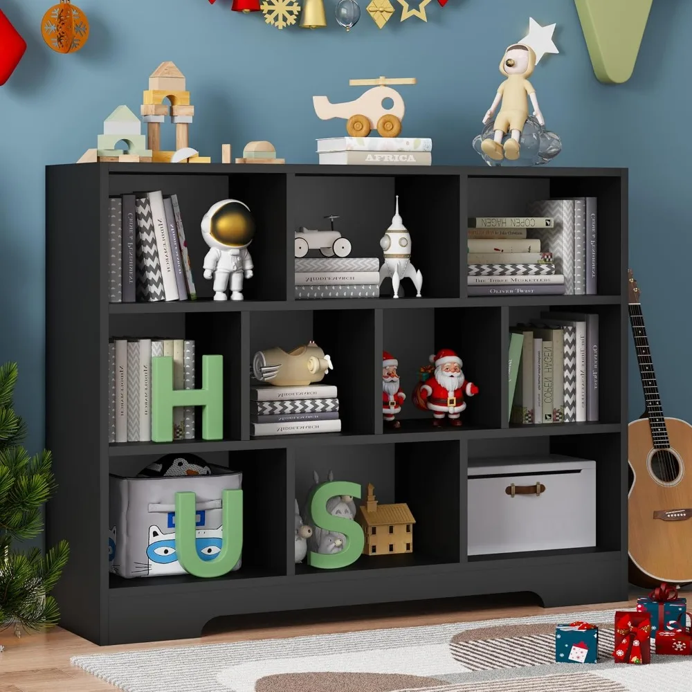 مجموعة أرفف كتب خشبية مكونة من 3 طبقات، منظم تخزين 10 مكعبات، خزانة كتب سوداء قائمة بذاتها مع أرفف مفتوحة، ديكور منزلي موفر للمساحة #6