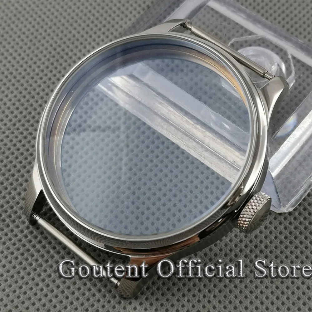 Goutent 44mm Silver Steel Watch Case Fit ETA 6497/6498 Seagull ST3600/3620 Movement Watch Parts