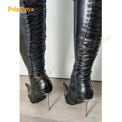 Stivali Sexy con tacco alto con cinturino a punta, stivali da donna con tacco in ferro alla moda stivali al ginocchio con cerniera 2024 nuovi Zapatos Para Mujere