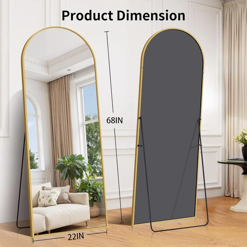 Floor Standing Full Length Mirror with Aluminum Frame, 68x22 Inches, for Hanging or Leaning, Perfect for Home and Dressing Rooms
