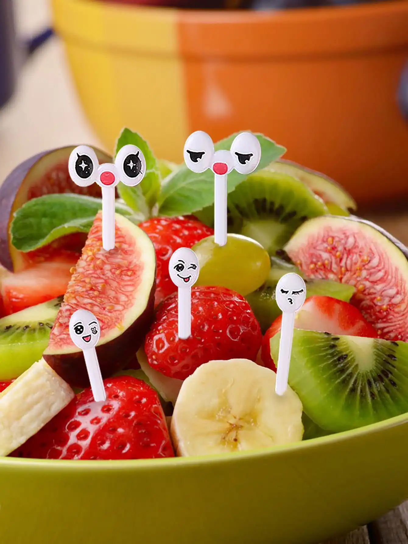 10pcs/set Mini Eye Cartoon Expression Fruit Fork Plastic Fruit Toothpick For Children Harmless