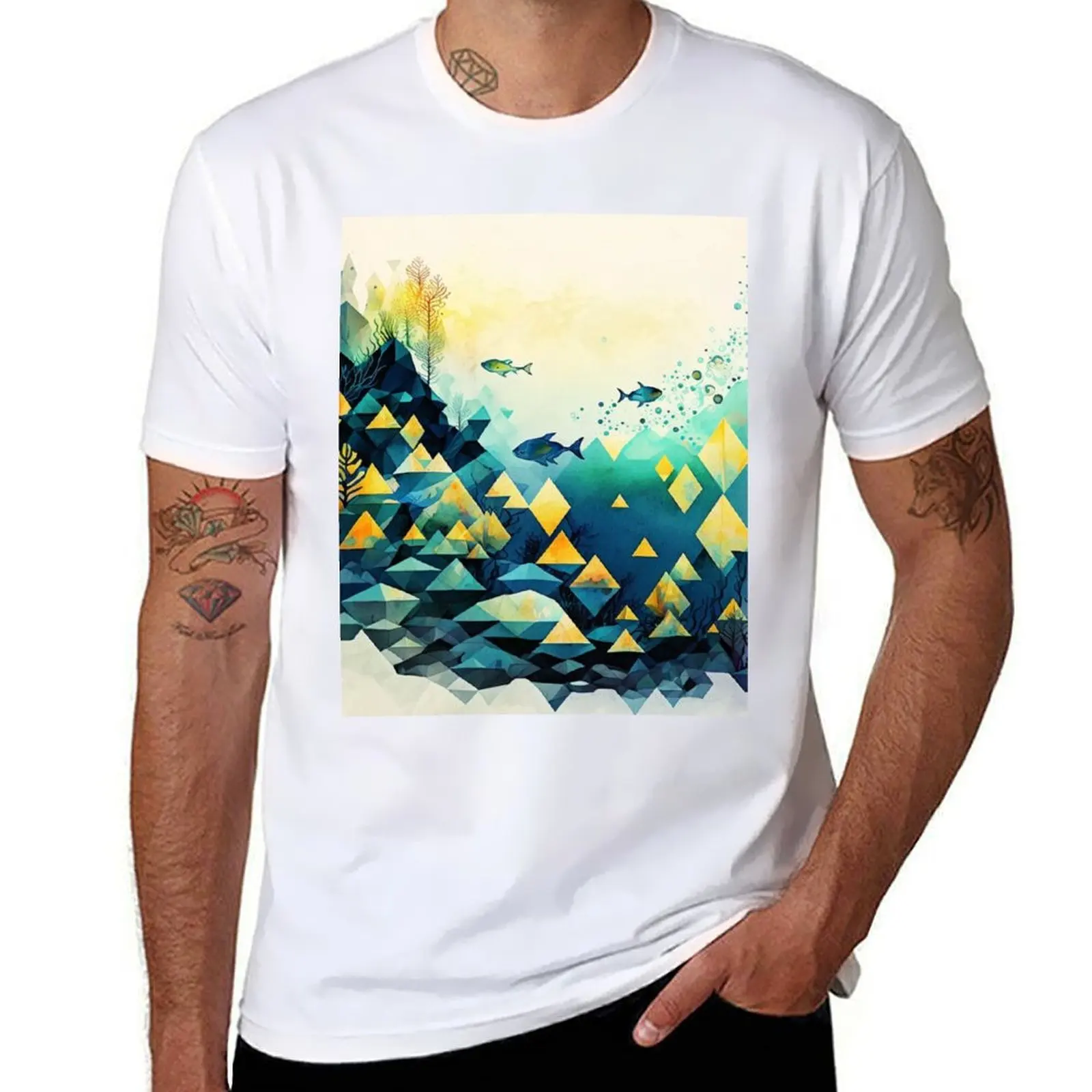 

underwater geometric shapes watercolor T-Shirt baggy shirts gifts for boyfriend mens vintage t shirts