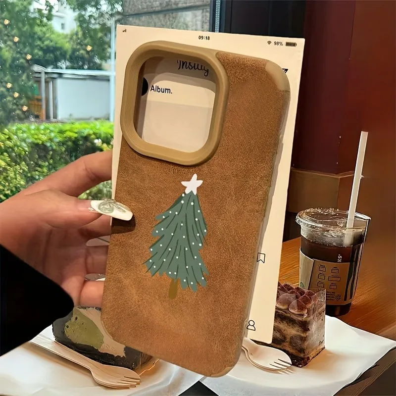 Funda de teléfono de piel sintética con árbol de Navidad para iPhone 17 16 15 14 Pro Max 13 12 11 XS X XR 16PRO 16Plus 17Air, funda suave a prueba de golpes
