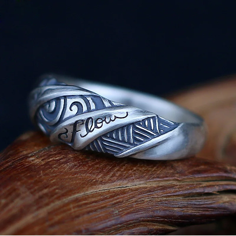 Vintage Tribal Moire Totem Opening Ring for Men Teens Silver Color Metal Finger Rings Punk Hip Hop Party Jewelry Accessories