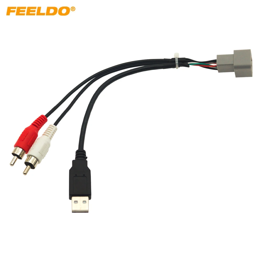 FEELDO Car 2-RCA Male USB A Male Plug RCA Adapter Audio Converter AUX Cable For Nissan Cube Juke Versa AV Cable #AM6217