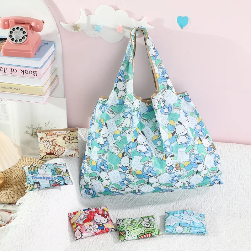 

Cute Hello Kitty Portable Foldable Shopping Bag Large Anime Eco-friendly Bag Large Handbag Capacity Waterproof Tote Storage Bag