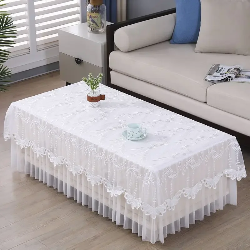 Noble and Elegant Lace Edge Dust-proof Tablecloth Delicate Drooping Floral Pattern Cover Fashionable Anti Slip Table Cloth Pad