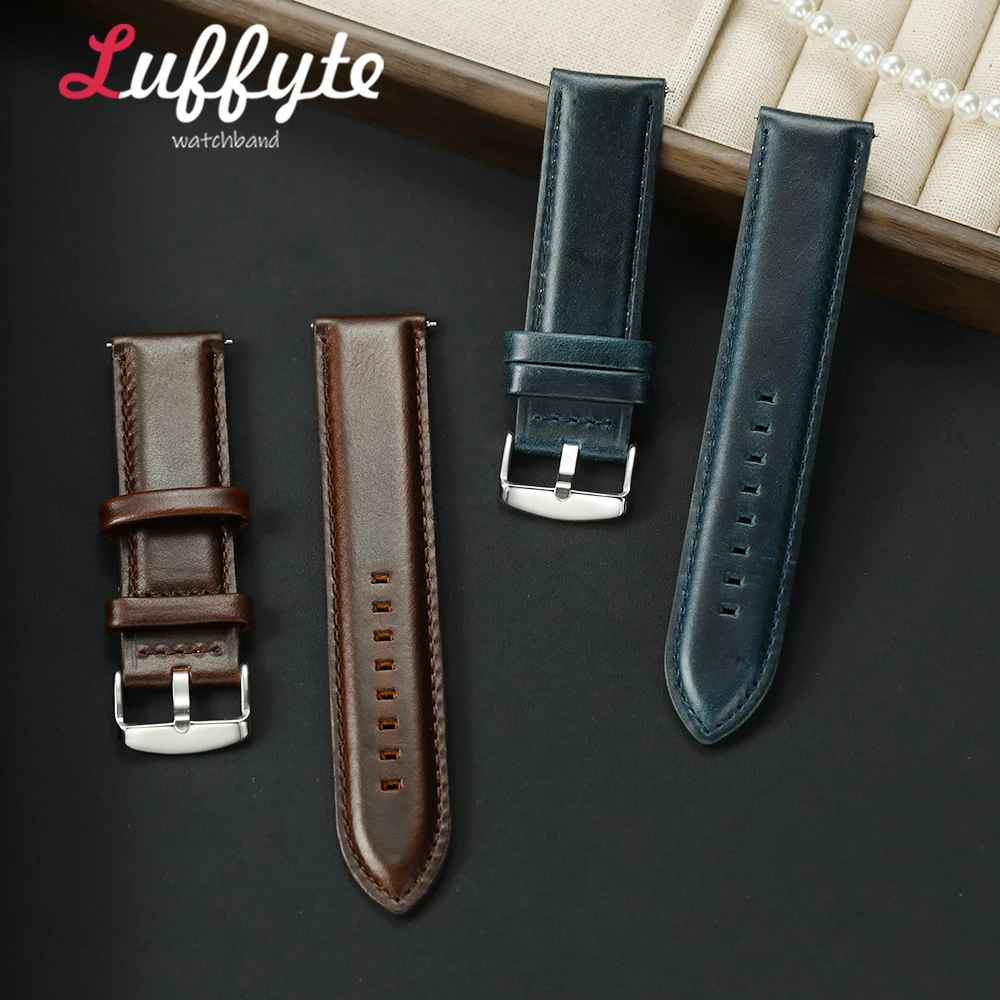Premium Genuine Leather Watch Strap Men 20mm 22mm Quick Release Spring Bar Watchband Durable Classic Male Wristband