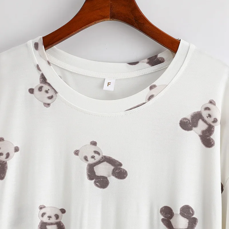 Soft Modal Night Gown Cute Cartoon Panda Pajamas Dress  Summer New Short Sleeve Women's Nightgowns Women Sleepwear Nightwear