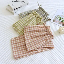 Pure Cotton Pajamas Pants for Men and Women Casual and Loose Plaid Home Pants Spring / Summer Elastic Waist Sleep Bottoms