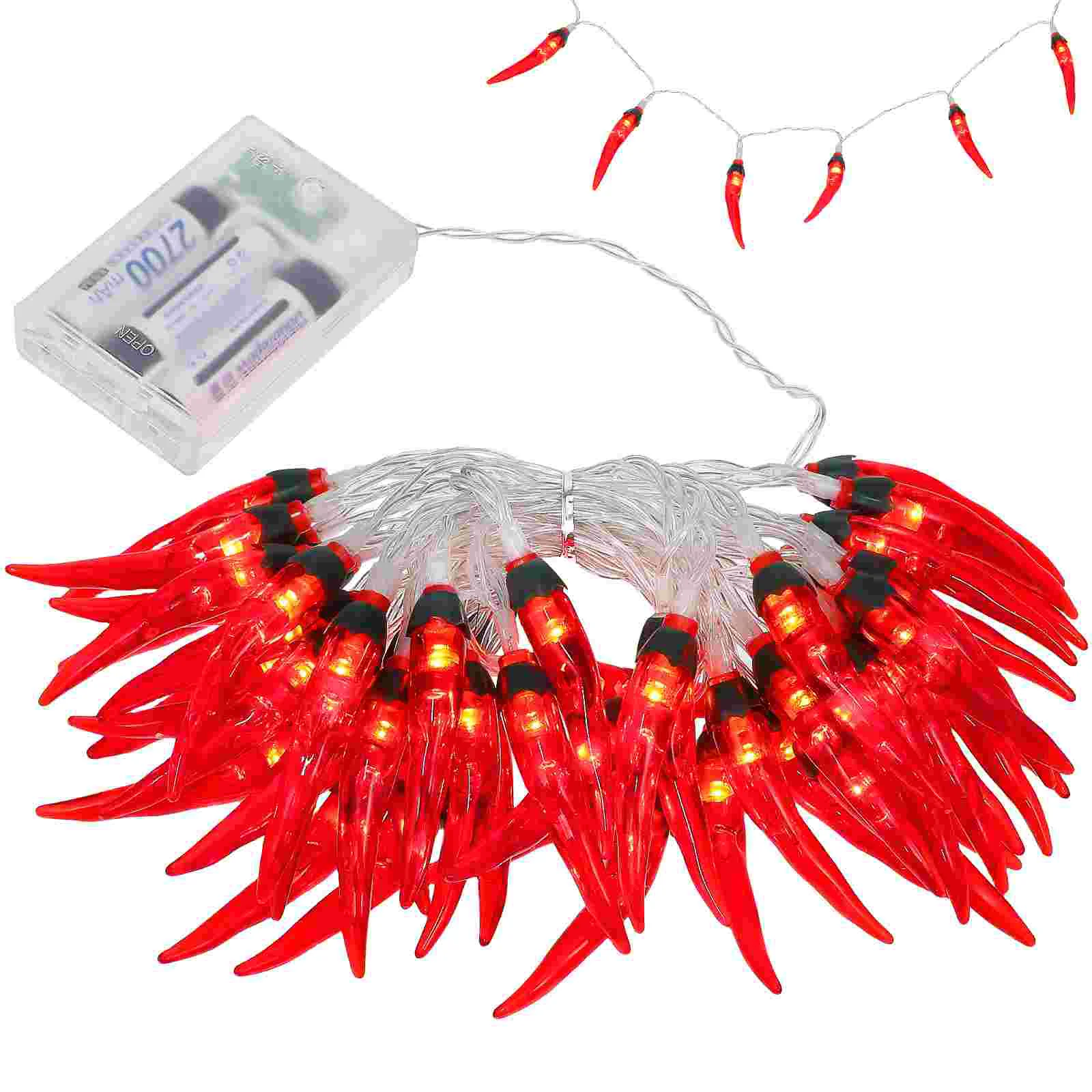 5M Chili String Lights 50 LEDs -operated Pepper Lights Decorations for Party Patio Fence Deck Balcony Camping (without Ba