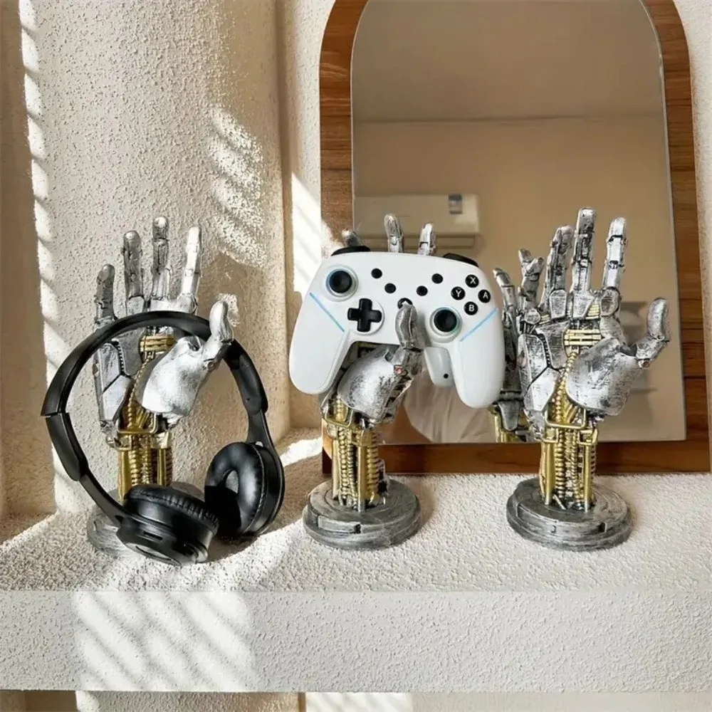 Mechanical Hand Gamepad Holder Resin Futuristic Style Robot Hand Sculpture Funny Figurines Robotic Arm Decoration Desktop Holder