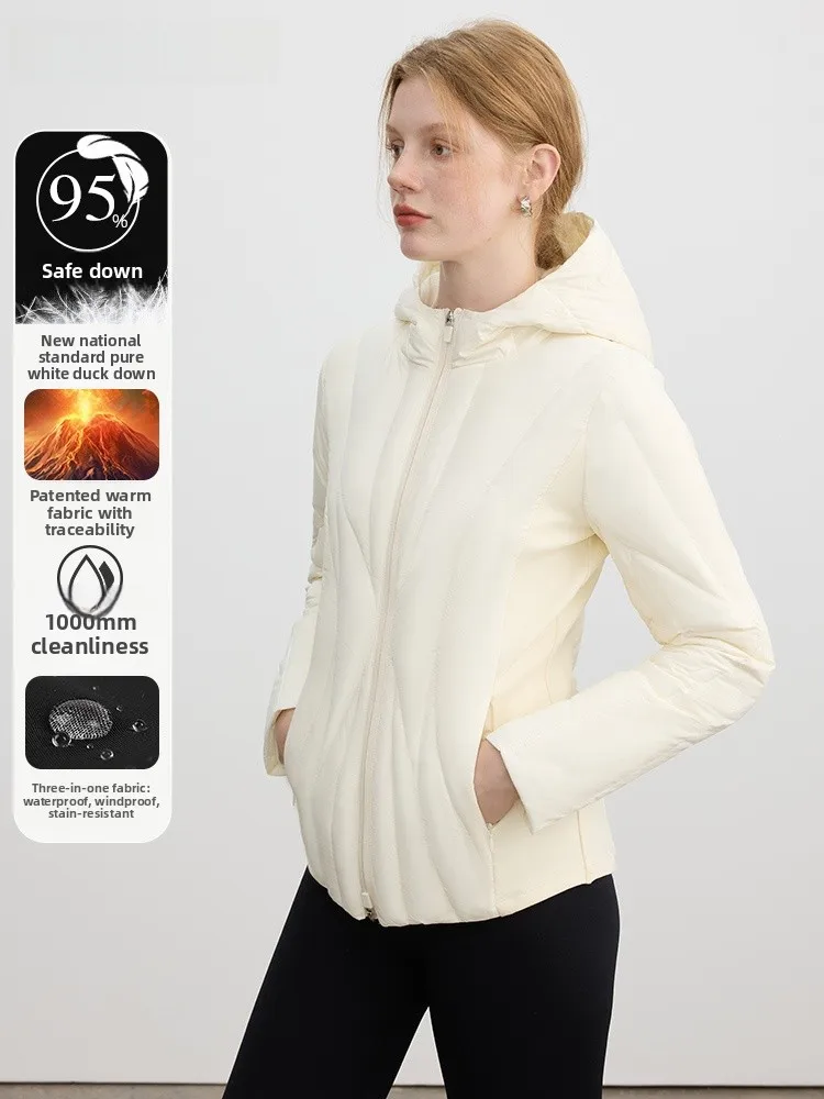 

Lightweight Short Women's down Jacket 95 White Duck Feather Hooded Coat Winter New Style Commute Simple Fashion Inner Sleeve