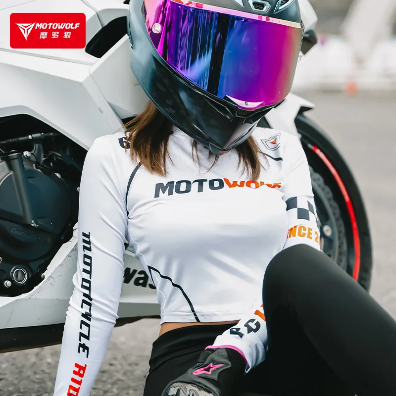 Motorcycle Outdoor Riding Female Knight  Racing Suit Sun Protection Breathability Quick Drying Short Slim Fit Long Sleeved Top