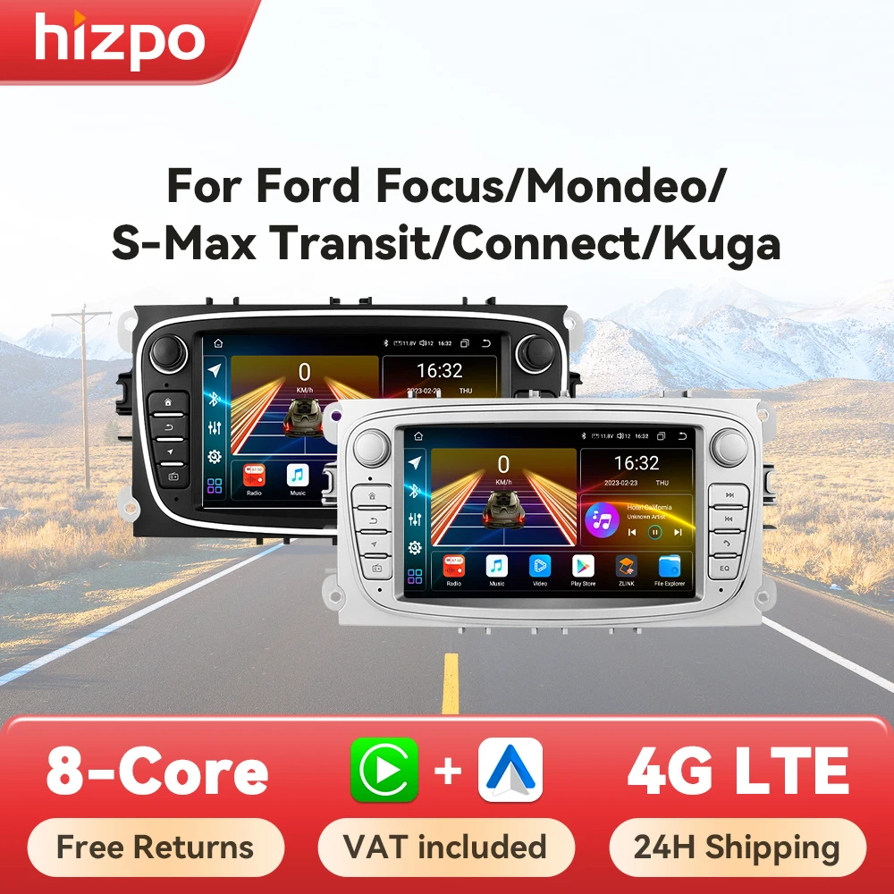 Hizpo 7 Inch Car Radio Multimedia for Ford Focus S-Max Mondeo Galaxy C-Max Kuga Navigation GPS Audio 2din Android 13 Autoradio