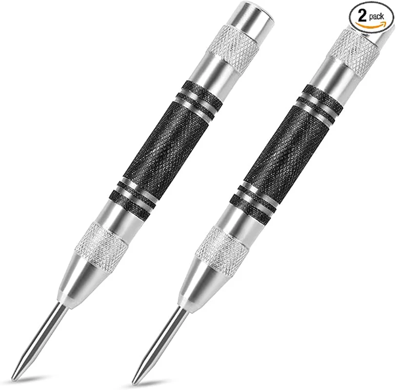 2Pcs 5'' Heavy Duty Automatic Center Punch, Adjustable Spring Loaded Steel Impact Marker Scriber for Metal Plastic Wood Glass
