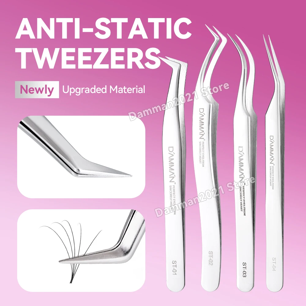 Damman Tweezers For Eyelash Extension High Precision Lashes Tweezers Anti-Static Stainless Steel Eyelash Tweezers Makeup Tools